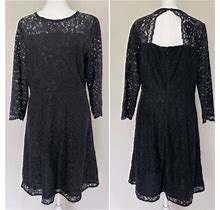 $118 Ann Taylor Loft Black Lace Cutout Back Fit And Flare Dress Party