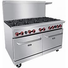 KITMA Commercial 60 Gas 10 Burner Range With 2 Standard Ovens - Heavy Duty Natural Gas Commercial Range For Kitchen Restaurant, 304,000 BTU