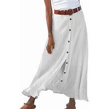 Ladies Summer Solid Cotton And Linen Half Length Slit Hip Midwaist Dress