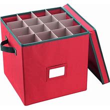 Elf Stor Christmas Adjustable Dividers And Lid Ornaments Storage Box, Red