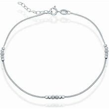 Sterling Silver Shiny And Diamond Cut Beads Anklet