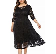 Plus Size Dress For Women Half Sleeve Floral Lace Midi Dress Cocktail Dresses For Women Wedding Guest With Pockets