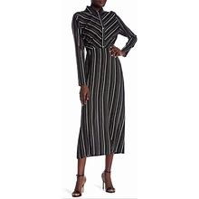 Abound Womens Size Large Button Front Maxi Dress Black Brown Spice Stripes Long