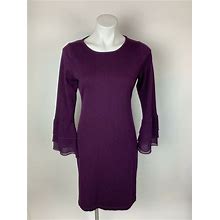 Calvin Klein Plum Purple Sheath Sweater Dress Flare Bell Tiered Sleeve Medium