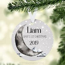 Moon Baby 1st Christmas Ornament, Personalized Baby First Christmas Ornament, Baby Boy Ornament, New Baby Gift, Holiday Baby Ornament T16