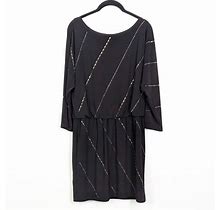Whbm Black Diagonal Embellished Blouson Dress Size M