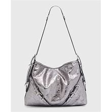 Givenchy Voyou Medium Shoulder Bag In Metallic Leather, Silver, Women's, Handbags & Purses Shoulder Bags