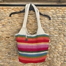 The Sak Multicolor Striped Woven Crochet Shoulder/Tote Beach Hobo Bag. VGUC!