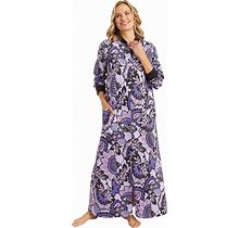 Fleece Snap-Front Long Robe - SM (6-8) - Purple Print - Amerimark