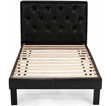 Poundex Furniture Twin Upholstered Bed Frame With Slats In Black Faux Leather