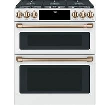 Cafe ADA 30 Matte White With Brushed Bronze Smart Slide-In Double Oven Gas Range With Convection ,