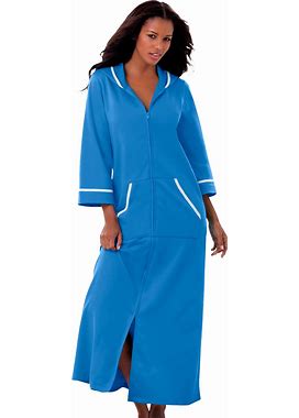 Plus Size Women's Long French Terry Robe By Dreams & Co. In Pool Blue (Size 3X)