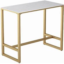 Contemporary Marble Pub Height Dining Table Trestle Indoor Counter Height Dining Table - Gold 66.9"L X 23.6"W X 41.3"H Without Chairs