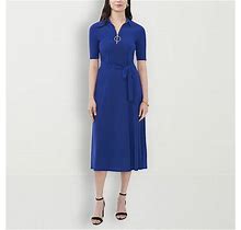 MSK Petite Short Sleeve Midi Fit + Flare Dress | Blue | Petites Petite Medium | Dresses Fit + Flare Dresses | Stretch Fabric