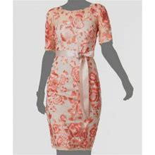 $179 Adrianna Papell Women's Beige Embroidered Illusion Sheath Dress