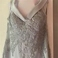 Mon Tage By Mon Cheri Beaded Formal Dress Size 16 Grey With Short Train | Color: Blue/Gray | Size: 16