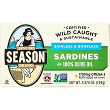 Season Sardines In Olive Oil, Salt Added, 4.375 Oz