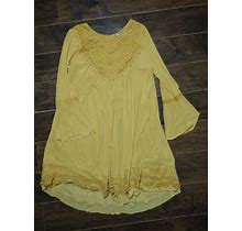 Indigo Thread Co. Knit Mesh Long Bell Sleeve Lace Crochet Babydoll Dress