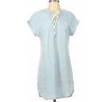 Aerie Casual Dress - Popover Tie Neck Short Sleeve: Blue Dresses - Women's Size X-Small