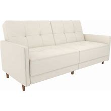 DHP Andora Coil Futon Sofa Bed Couch With Mid Century Modern Design - White Faux Leather
