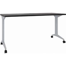 Hirsh Industries 24374 Weathered Charcoal / Arctic Silver Mobile Modern Table / Desk With T-Leg Base - 60" X 24" X 28 3/4"