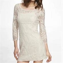 Express Dresses | Express Ivory Sheer Lace Dress | Color: Cream | Size: Xs