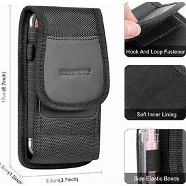 4.7-6.8 Inch Encased Cell Phone Pouch Holster Nylon Cloth Phone Belt Clip Carrying Pouch With Card Slot(Black),All-New,Temu