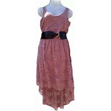 Deb Belted Pink Lace Dress Sleeveless High Low Scoop Neck Cowgirl Sz