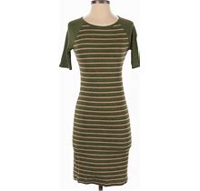 Lularoe Casual Dress - Sheath Crew Neck Short Sleeves: Green Print Dresses - Women's Size X-Small