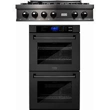 ZLINE Kitchen Appliance Package With 36 in. Black Stainless Steel Rangetop And 30 in. Double Wall Oven, 2KP-RTBAWD36