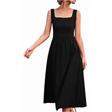 Womens Casual Backless Solid Color Square Collar Sleeveless Long Dress Sexy Summer Boho Floral Formal Sundresses Wedding Guest Prom Bodycon Cocktail D