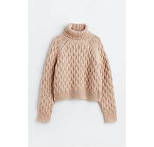 Ladies - Beige Cable-Knit Turtleneck Sweater - Size: S - H&M