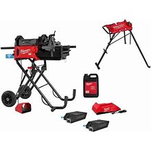 MX FUEL Lithium-Ion Cordless 1/2 in. - 2 in. Pipe Threading Machine Kit And 1/8 in. - 6 in. Tripod Chain Vise Stand