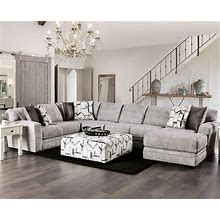 Furniture Of America Paxton Modern Fabric Upholstered U-Shaped Sectional With Ottoman, Reversible Zipper Cushions And Padded Track Arms For Living