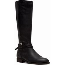 Frye AND CO. Womens Black Ankle Straps Wide Calf Cushioned Melissa Round Toe Stacked Heel Zip-Up Leather Riding Boot 6