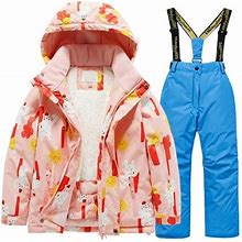 Kdfjpth Toddler Outfits Kids Lined Ski Jacket & Pants Winter Snowboarding Rain Coats Girls Boys Snow Suits Clothes Sets
