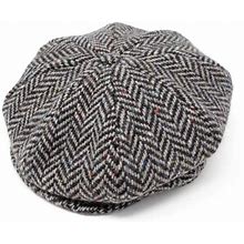 Hanna Hats Irish Newsboy Cap Donegal Tweed 8 Piece 100% Wool Hat For Men Made In Ireland | Granite Gray Herringbone