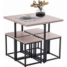 5 PCS Dining Set For Small Space Dining Set For 4 With Square Stools, Small Kitchen Table Set With Metal Frame, Compact Design Compact Dining Table A
