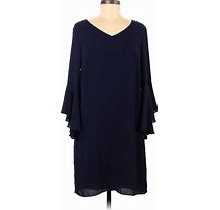 Laundry By Design Casual Dress - Shift V Neck 3/4 Sleeves: Blue Print Dresses - Women's Size 8