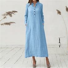 Wofeydo Dresses For Women, Women Casual Dresses Fashion Solid Color Round Button Up Long Sleeve Midi Length Loose Dress, Homecoming Dresses, Wedding G