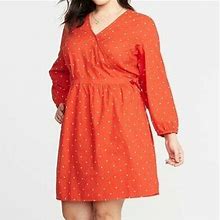 Old Navy Dresses | New Faux Wrap Dress Red Floral Long Sleeve | Color: Red/White | Size: Xl