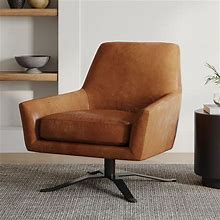 Lucas Swivel Base Chair, Poly, Sierra Leather, Navy, Burnished Bronze, West Elm