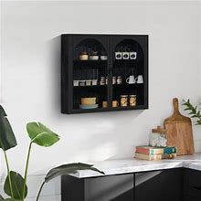Black 27.56 Glass Doors Modern Two-Door Wall Cabinet With Featuring Three-Tier Storage For Entryway Living Room Bathroom Dining Room Wall Cabinet With
