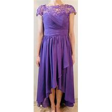 Women's M Purple Embroidered High-Low Short Sleeve Prom / Bridesmaid