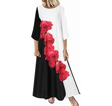 Dresses For Women 2023 Party Maxi Dress Plus Size Floral Print Cotton O Neck Irregular Hem Loose Long Dress Womens