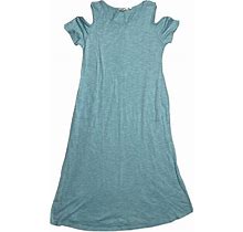 Soft Surroundings Cold Shoulder Maxi Dress Petite Large PL Knit Blue N8