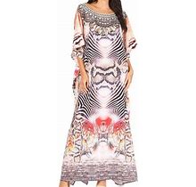 Sakkas Jabari Women's Maxi Short Sleeve Long Beach Kaftan Dress Boho Loose Gown - 422 - One Size