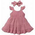 Bullpiano Summer Infant Baby Clothes 6Mm-4Y Cotton Baby Girls Dress Kids Princess Dresses + Hair Band Children's Clothing