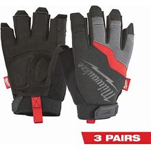 Milwaukee Men's Fingerless Work Gloves Large Reinforced Polyester Black (3-Pack)