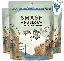 Smashmallow Cinnamon Churro | Snackable Marshmallows | Non-GMO | Organic Cane Sugar | 100 Calories | Pack Of 3 (4.5 Ounces Per Pack)